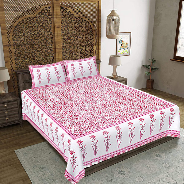 rudra-bazaar-pink-210-tc-cotton-double-king-bedsheet-with-2-pillow-cover