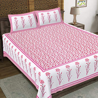 Thumbnail for Rudra Bazaar Pink 210 TC Cotton Double King Bedsheet With 2 Pillow Covers