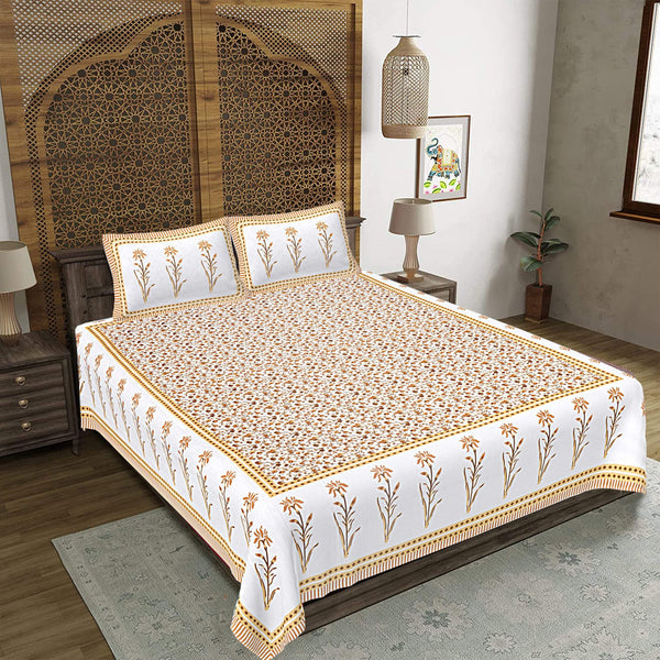 rudra-bazaar-yellow-210-tc-cotton-double-king-bedsheet-with-2-pillow-cover