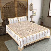 Thumbnail for rudra-bazaar-yellow-210-tc-cotton-double-king-bedsheet-with-2-pillow-cover