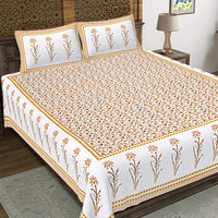 Thumbnail for Rudra Bazaar Yellow 210 TC Cotton Double King Bedsheet With 2 Pillow Covers