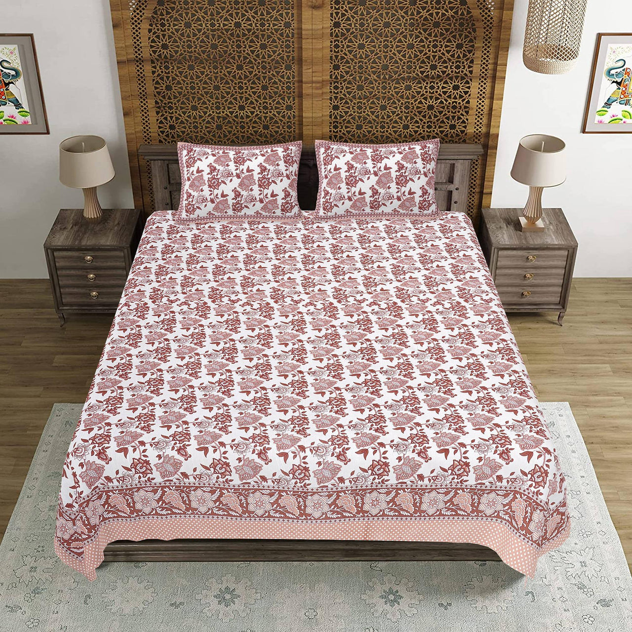 Rudra Bazaar Sea Green 210 TC Cotton Double King Bedsheet With 2 Pillow Covers