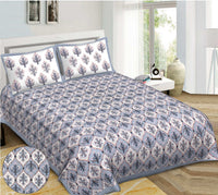 Thumbnail for Rudra Bazaar Blue 210 TC Cotton Double King Bedsheet With 2 Pillow Covers