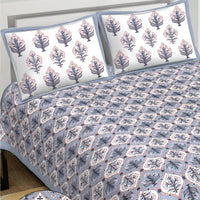 Thumbnail for Rudra Bazaar Blue 210 TC Cotton Double King Bedsheet With 2 Pillow Covers