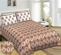 Thumbnail for Rudra Bazaar Brown 210 TC Cotton Double King Bedsheet With 2 Pillow Covers