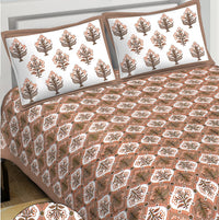 Thumbnail for Rudra Bazaar Brown 210 TC Cotton Double King Bedsheet With 2 Pillow Covers