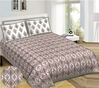 Thumbnail for Rudra Bazaar Grey 210 TC Cotton Double King Bedsheet With 2 Pillow Covers