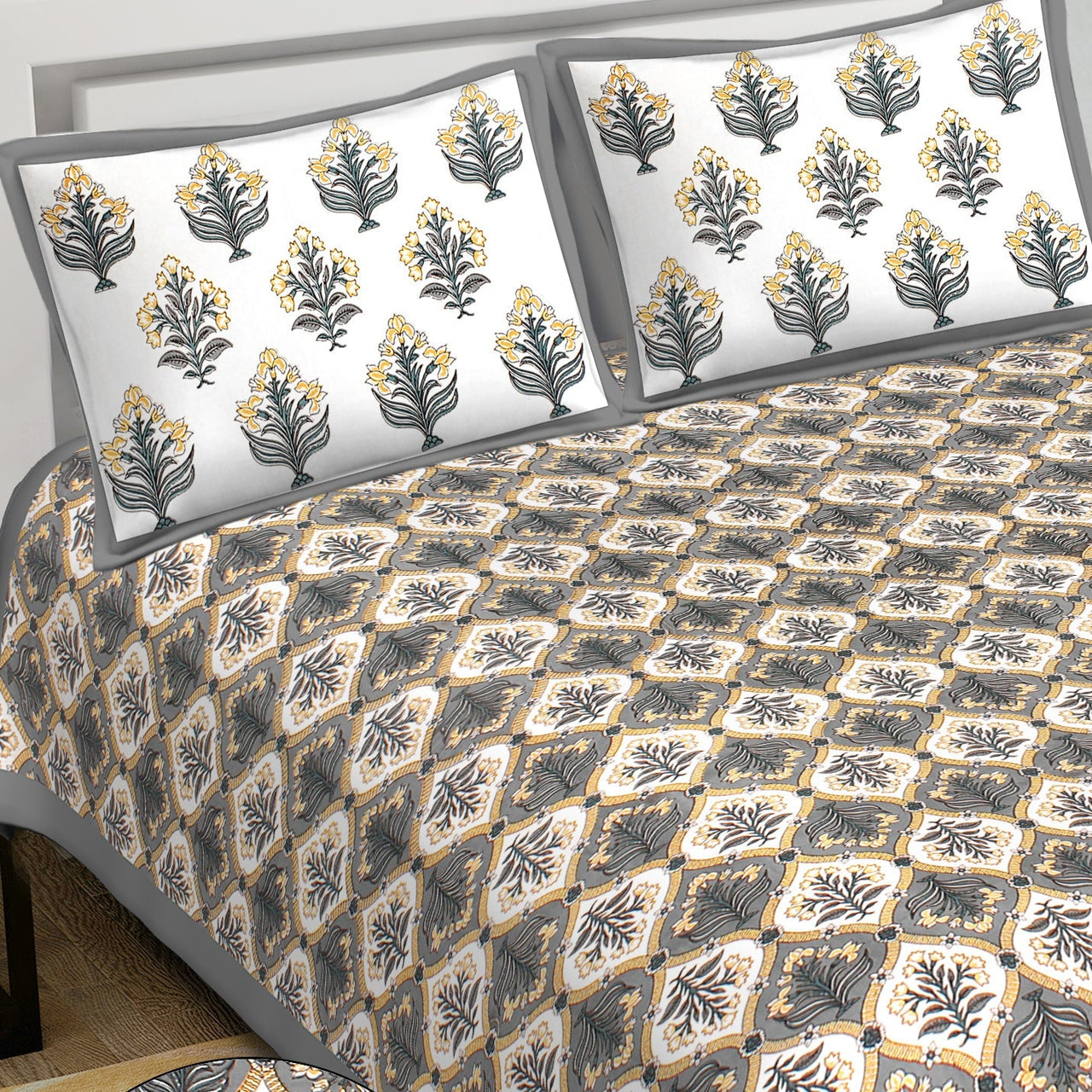 Rudra Bazaar Multi 210 TC Cotton Double King Bedsheet With 2 Pillow Covers