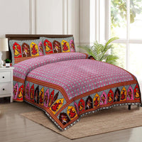 Thumbnail for rudra-bazaar-multicolour-210-tc-cotton-double-king-bedsheet-with-2-pillow-cover