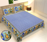 Thumbnail for Rudra Bazaar Multicolour 210 TC Cotton Double King Bedsheet With 2 Pillow Covers