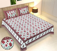 Thumbnail for Rudra Bazaar Multicolour 210 TC Cotton Double King Bedsheet With 2 Pillow Covers