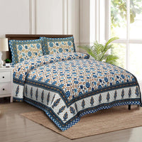 Thumbnail for rudra-bazaar-multicolour-210-tc-cotton-double-king-bedsheet-with-2-pillow-cover