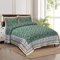 Thumbnail for rudra-bazaar-multicolour-210-tc-cotton-double-king-bedsheet-with-2-pillow-cover