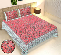 Thumbnail for Rudra Bazaar Multicolour 210 TC Cotton Double King Bedsheet With 2 Pillow Covers