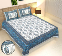 Thumbnail for Rudra Bazaar Multicolour 210 TC Cotton Double King Bedsheet With 2 Pillow Covers