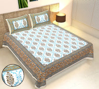 Thumbnail for Rudra Bazaar Multicolour 210 TC Cotton Double King Bedsheet With 2 Pillow Covers