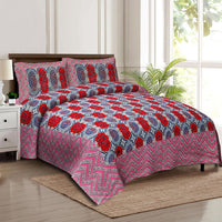Thumbnail for rudra-bazaar-multicolour-210-tc-cotton-double-king-bedsheet-with-2-pillow-cover