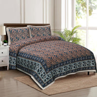 Thumbnail for rudra-bazaar-multicolour-210-tc-cotton-double-king-bedsheet-with-2-pillow-cover