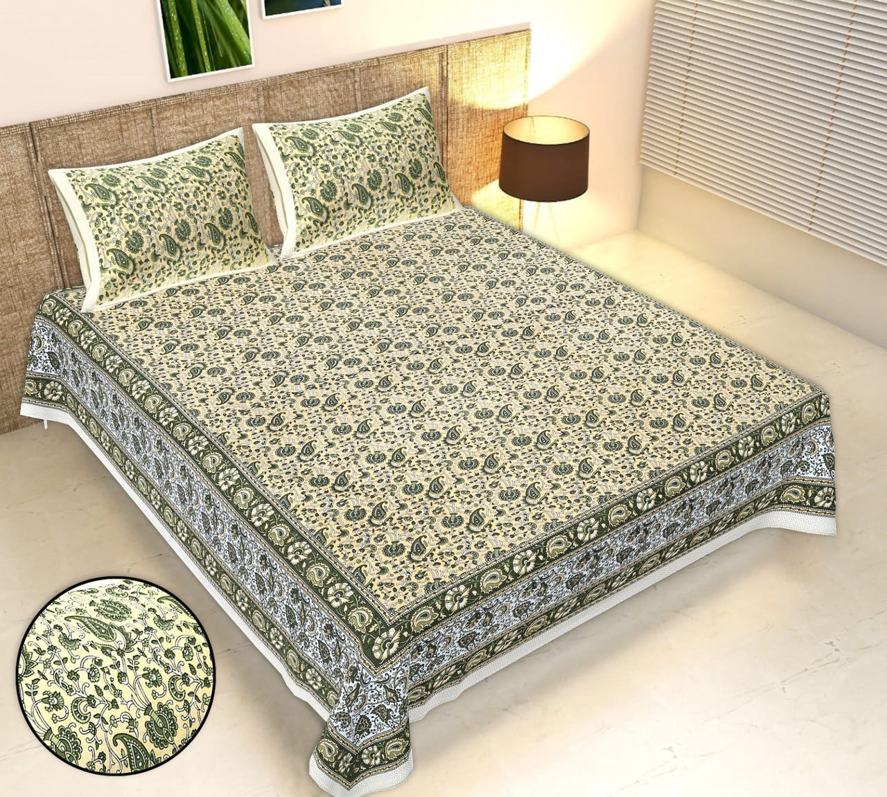 Rudra Bazaar Multicolour 210 TC Cotton Double King Bedsheet With 2 Pillow Covers