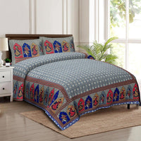 Thumbnail for rudra-bazaar-multicolour-210-tc-cotton-double-king-bedsheet-with-2-pillow-cover