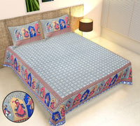 Thumbnail for Rudra Bazaar Multicolour 210 TC Cotton Double King Bedsheet With 2 Pillow Covers