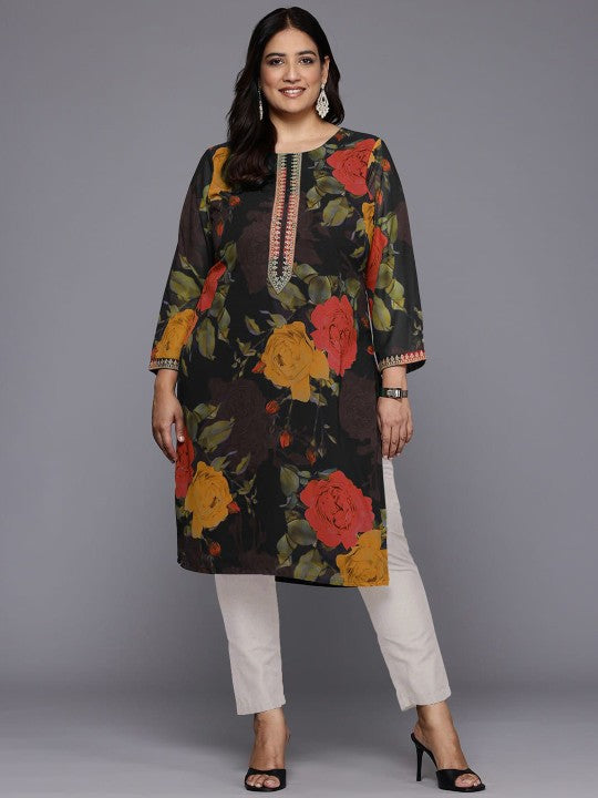 Plus Size Floral Printed Georgette Kurta