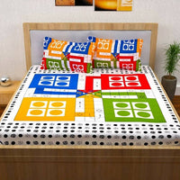 Thumbnail for vamika-printed-cotton-white-bedsheet-with-multicolor-ludo-design-bedsheet-with-pillow-covers-(leoc_ludo_black
