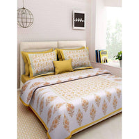 Thumbnail for vamika-printed-cotton-white-&-yellow-bedsheet-with-pillow-covers-(leoc_gmla_y
