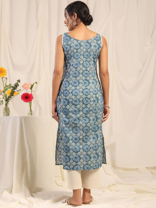 Women Yellow & White Pure Cotton Floral Printed Floral Kurta