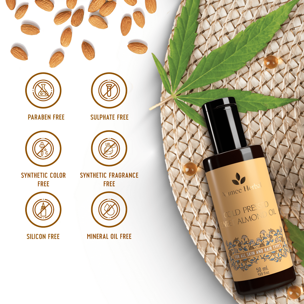 Avimee Herbal Cold Pressed Sweet Almond Oil, Fight Split Ends With Vitamin E