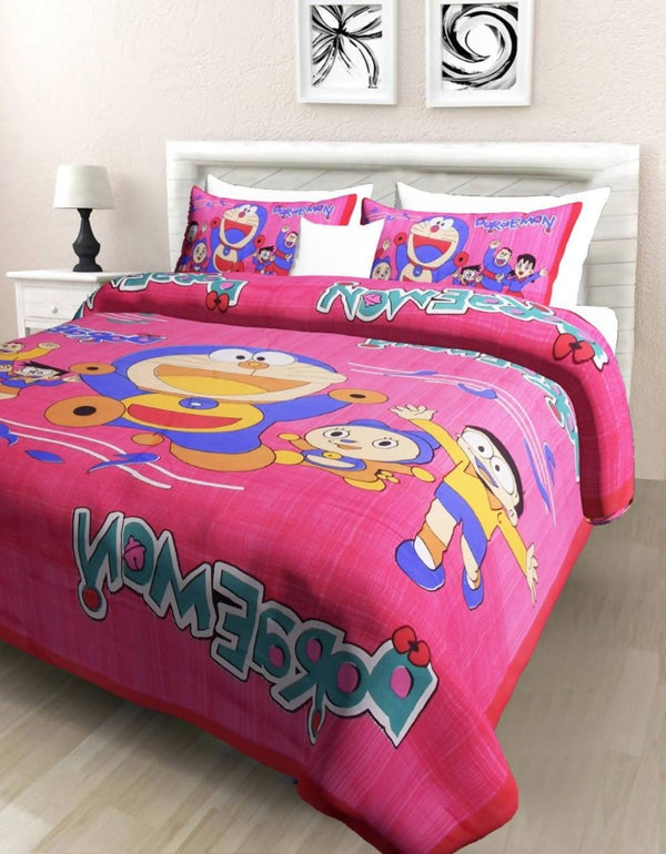 vamika-printed-cotton-doremon-design-pink-bedsheet-with-pillow-covers-(pm-doremon-pink