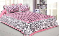 Thumbnail for vamika-printed-cotton-pink-&-black-bedsheet-with-pillow-covers-(leod_chkr_p