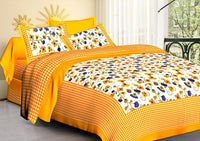 Thumbnail for vamika-printed-cotton-yellow-bedsheet-with-multicolor-pillow-covers-(leoc_chkm_y