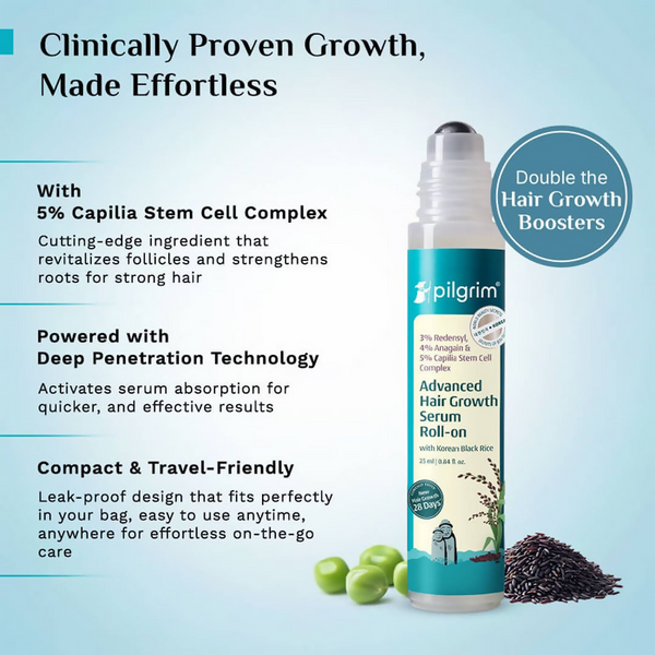 Pilgrim 3% Redensyl, 4% Anagain & 5% Capilia Stem Cell Complex Advanced Hair Growth Serum Roll
