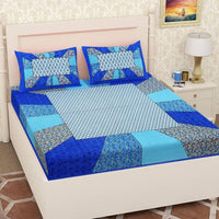 Thumbnail for vamika-printed-cotton-blue-&-multicolor-bedsheet-with-pillow-covers-(leoc_chok_b