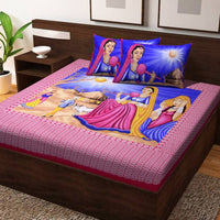 Thumbnail for vamika-printed-cotton-veena-red-bedsheet-with-pillow-covers-(pm-veena-red