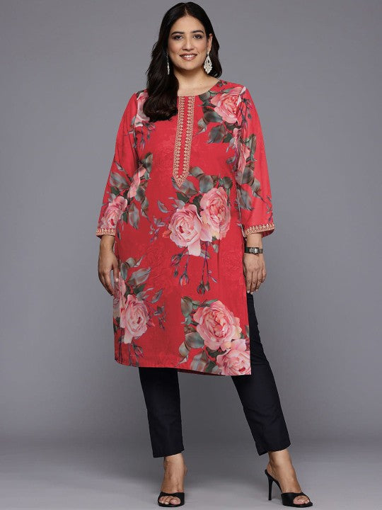 Plus Size Floral Printed Georgette Kurta