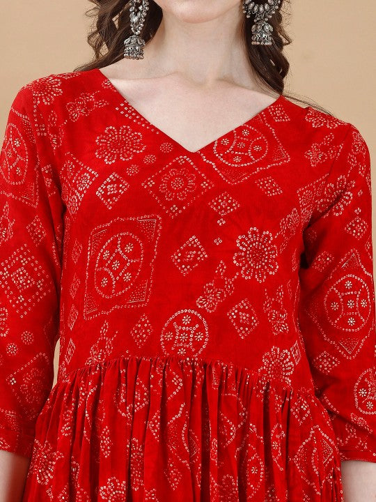 Women Paisley Embroidered Extended Sleeves Mirror Work Anarkali Kurta