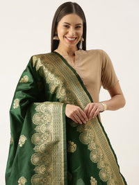 Thumbnail for Pink & Gold-Toned Woven Design Pure Silk Dupatta with Zari