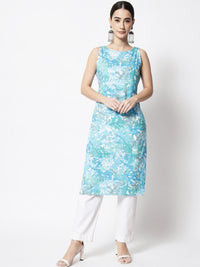 Thumbnail for floral-printed-boat-neck-straight-kurta