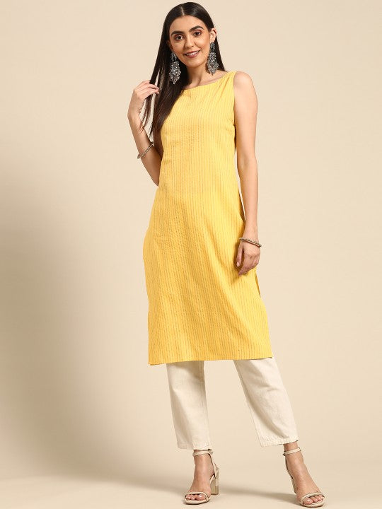 Women Ethnic Motifs Printed Kantha Work Dobby Kurta