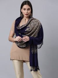 Thumbnail for Women Black & Gold Embroidered Viscose Rayon Shawl