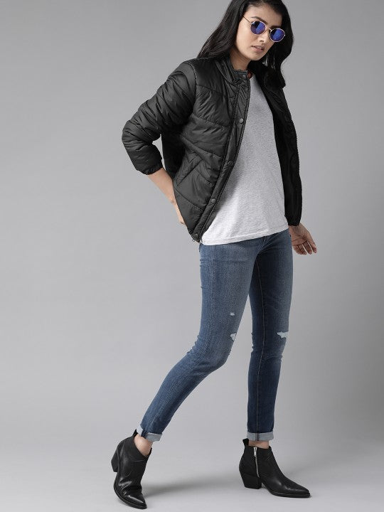 Women Brown Solid Padded Jacket