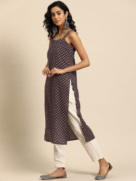Women Pink & Magenta Printed Strappy Straight Kurta