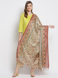 Thumbnail for beige-&-red-floral-printed-art-silk-dupatta