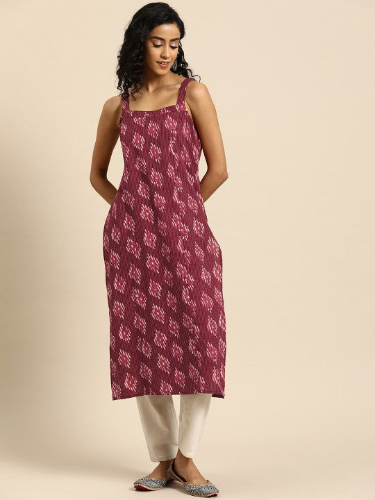 Women Pink & Magenta Printed Strappy Straight Kurta