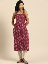 Thumbnail for Women Pink & Magenta Printed Strappy Straight Kurta