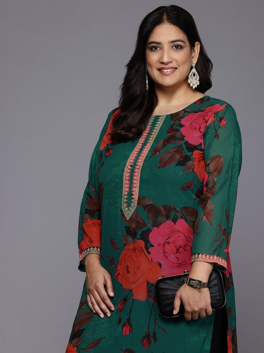 plus-size-floral-printed-georgette-kurta