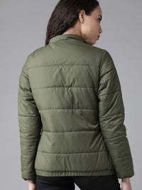 Thumbnail for women-olive-green-solid-padded-jacket