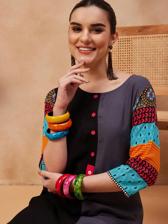 Floral Printed Round Neck Pure Cotton Straight Kurta